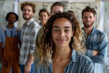 Fototapeta premium A group of diverse individuals pose together, showcasing teamwork and camaraderie in a creative environment.