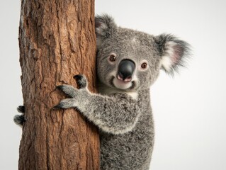 Naklejka premium close up of a koala bear climbing a tree trunk