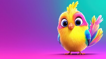 Colorful cartoon bird character digital art vibrant background playful environment