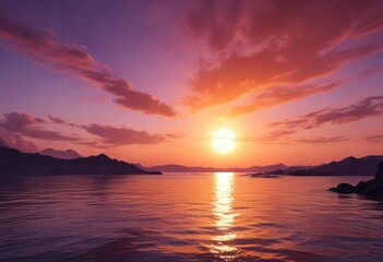 Obraz premium Deep orange and purple sky, sun dipping below horizon , shape, clouds