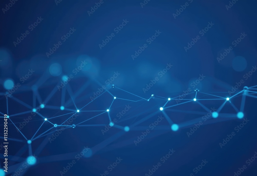 Aufkleber Abstract blue background with connected dots and lines  representing network  data or technology.