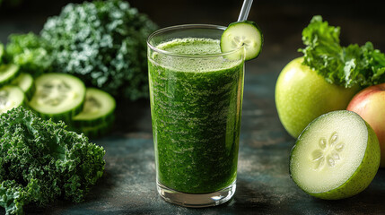 Green Smoothie with Kale, Cucumber, and Apple