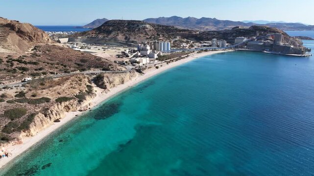 Aerial drone cinematic video of paradise beach of Voudia, Milos island, Cyclades, Greecev