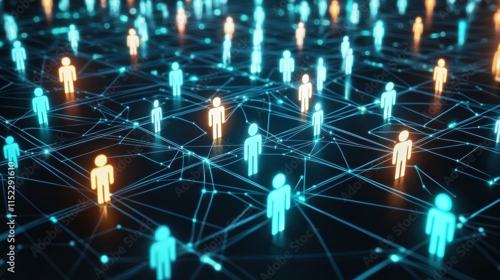 Poster global networking event showcasing digital connectivity among people in a virtual environment
