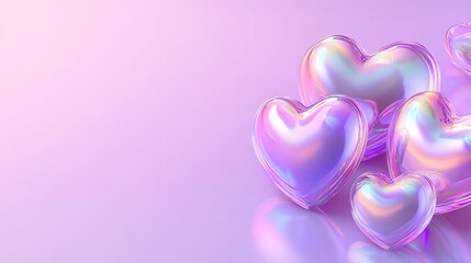 Fototapeta premium Shiny hearts on a lilac background 