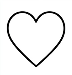 Simple line drawing of a heart icon, vector graphic, simple shapes, clip art style, white background, simple design, no shadow lines, no shadows, simple, flat, cute, thick black outline on a solid whi