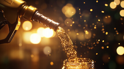 Fuel Pump Nozzle Pouring Oil Into A Glass Jar, Oil Price Hikes