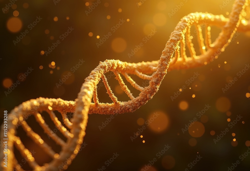 Poster A golden double helix DNA strand with a blurred background of bokeh lights.