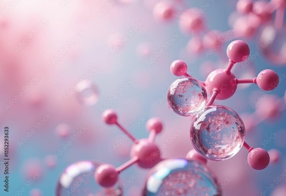 Poster Abstract rendering of pink molecules floating in space.