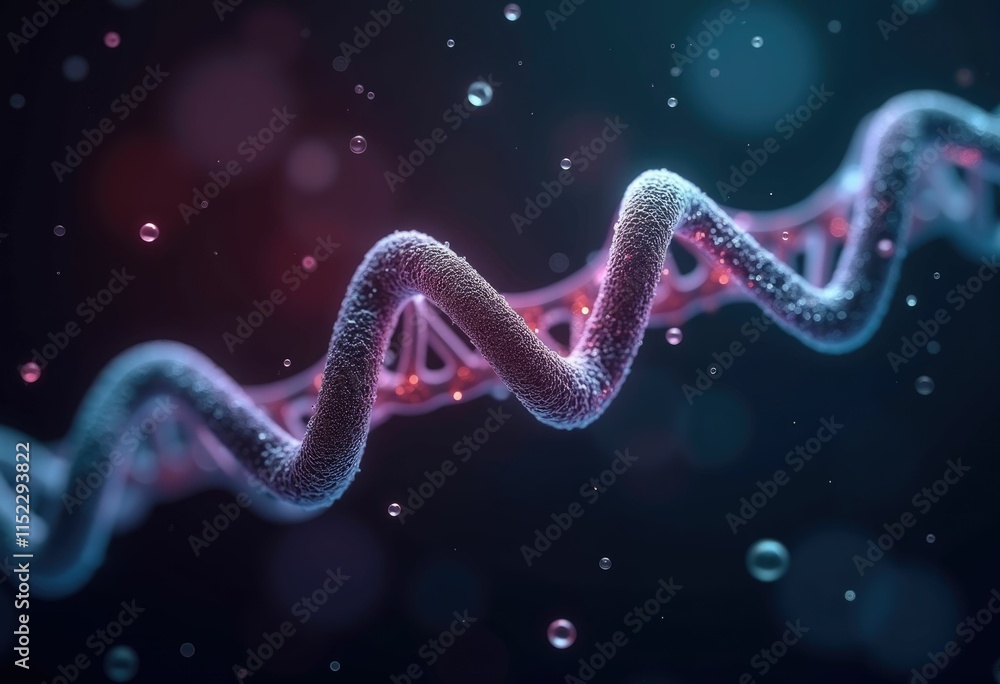 Poster A 3D rendering of a DNA double helix  illustrating the building blocks of life.