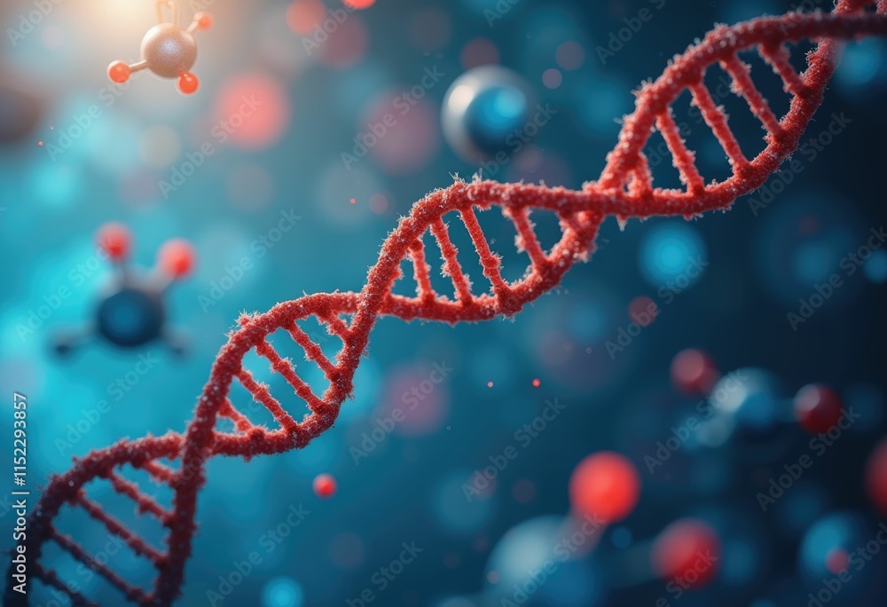 Poster A 3D rendering of a DNA double helix  representing the building blocks of life.
