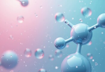 3D molecule with blue spheres and rods on colorful background.