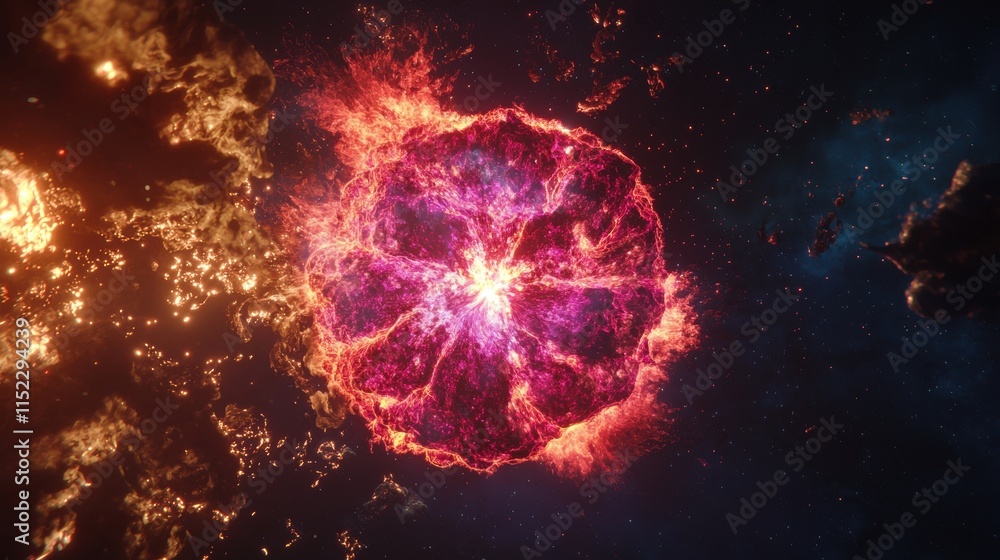 Poster explosive stellar event outer space digital art cosmic environment aerial view universe concept