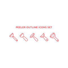 Peeler icons set, sign of kitchen utensils. Cookware pictogram isolated on white color, transparent background. Vector icon shape. Peeler simple symbol closeup.