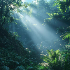 Fototapeta premium Sunbeam in Lush Rainforest