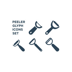 Peeler icons set, sign of kitchen utensils. Cookware pictogram isolated on white color, transparent background. Vector icon shape. Peeler simple symbol closeup.
