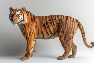 a tiger standing on a white background