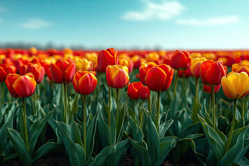 Vibrant Red and Yellow Tulip Field