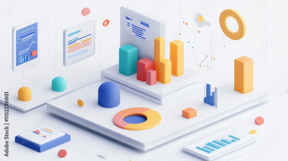 Poster visual analytics concept with soft colors and shapes