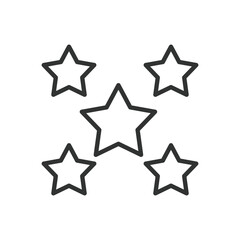 Five stars, icon in line design. Five stars, rating, review, quality, excellence, top rating, award on white background vector. Five stars editable stroke icon