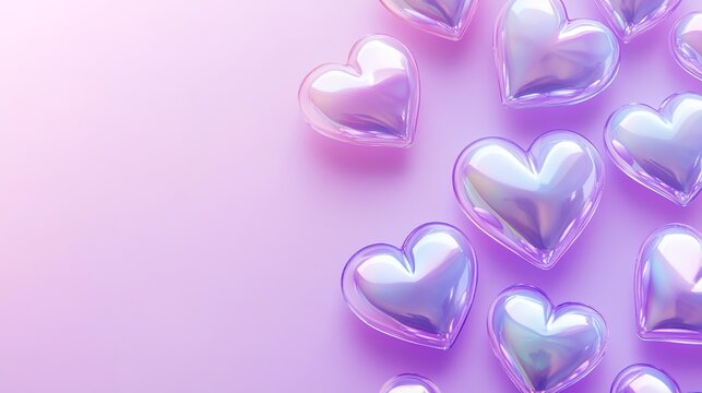 Holographic hearts on a pink background