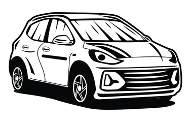 Abstract Classic vintage sports car silhouette vector 
illustration in black and white drawing style on a 
white background,coloring book.