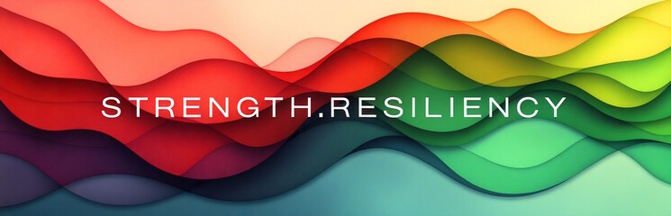 Abstract colorful waves with the words strength and resiliency, concept of empowerment and inner strength