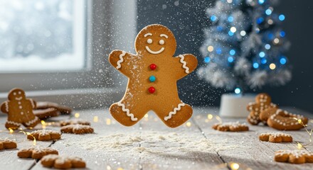 Gingerbread man cookie cutout glossy icing isolated xmas decoration, ai generated