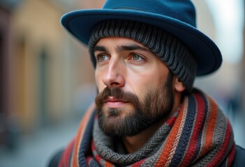 portrait of a man with hat and scarf