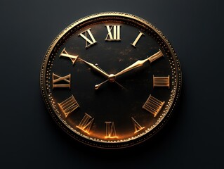 gold roman numeral clock on a dark background