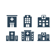 Hospital building flat icons set vector design.