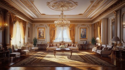 Luxurious spacious living room with couch