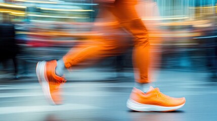 person running wearing orange clothes and shoes
