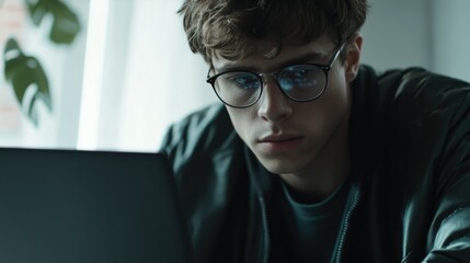 Contemplative Young Man with Glasses