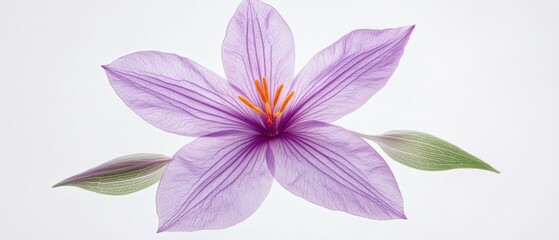 Fototapeta premium close-up of a purple flower with orange stamens on white background