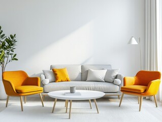 Contemporary Living Room Furniture with Yellow Accent Chairs and Soft Color Palette