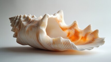 a single seashell on a white surface
