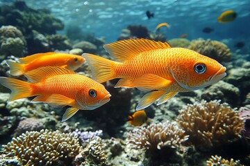 Naklejka premium Vibrant Orange Reef Fish Swimming in Coral