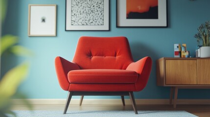Contemporary Living Room: Modern Chair and Blue Wall