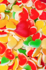 Juicy colorful jelly sweets. Gummy candies. Hearts.