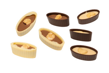 Chocolate candy with a nut isolated on a white background.