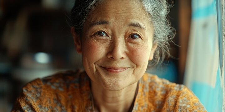 Elderly Asian Woman with Sagacious Expression