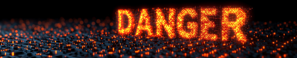 A banner of the word Danger in glowing red letters