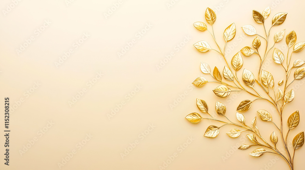 Poster elegant gold leaf design on a soft beige background for creative projects and decor