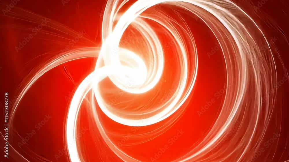 Poster fluid patterns of light swirl on a vibrant red background showcasing motion and energy