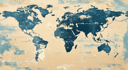 World map with country borders, city and state names on the world map. World wall art for home decor or travel poster design. Vector illustration of a global lithographic map in a vintage, retro style
