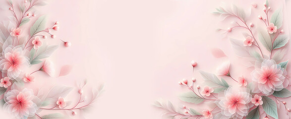 Floral background on a soft pink background. spring background. banner. Generated AI