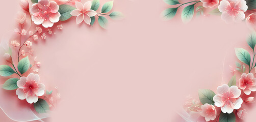 Floral background on a soft pink background. banner. Generated AI