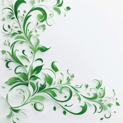 Obraz premium White paper background with green flourishes and copy space
