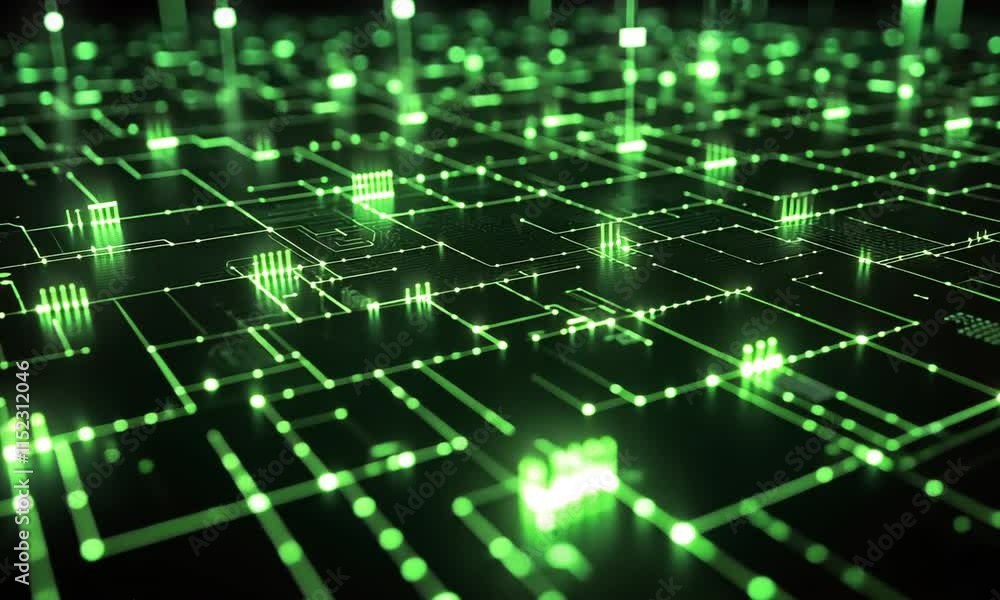 Poster abstract digital network glowing green circuit board technology background